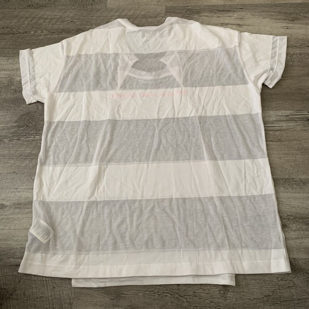 Adidas x Stella McCartney Sheer Striped T-Shirt Womens Large White Mesh Panel
